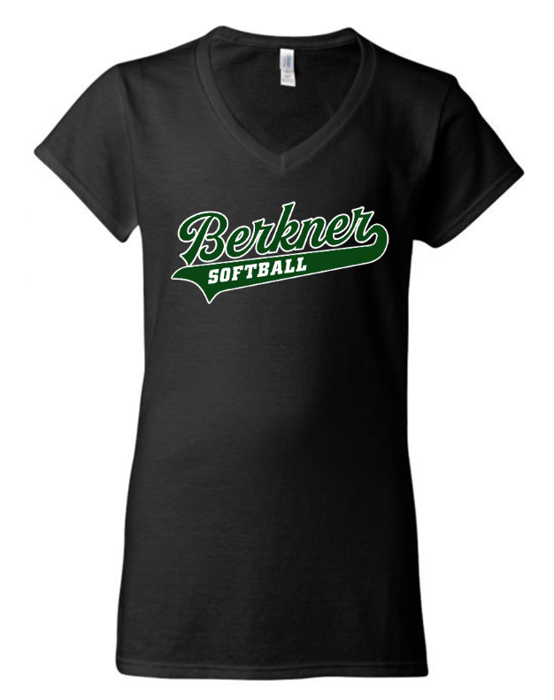 Berkner Softball - Old School Script - V-Neck, Garment Color: Black