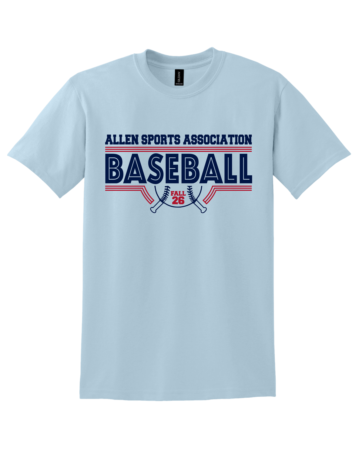 Allen Sports Association - BSB - FALL 26 PARTICIPATION, Garment Color: Light Blue, Garment Type: Short Sleeve T-Shirt - 8000