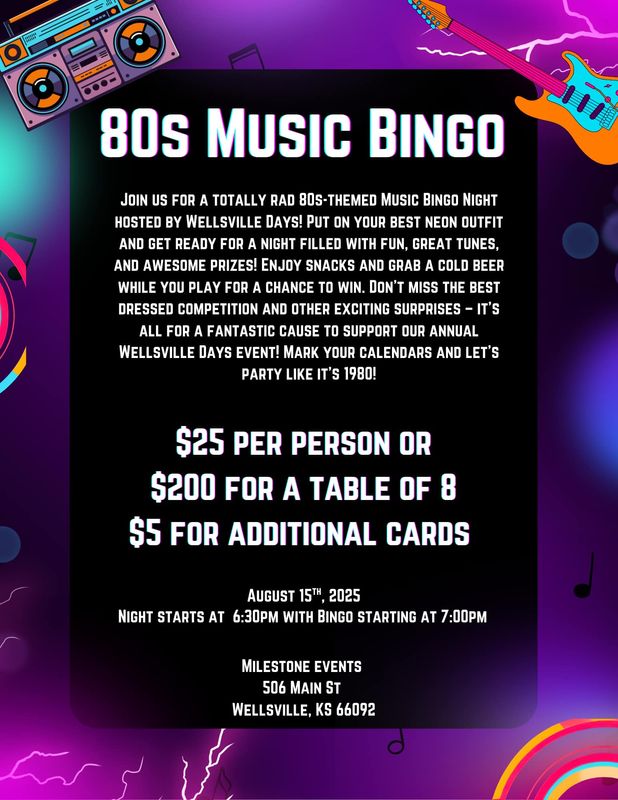 2025 Music Bingo Night Table for 8