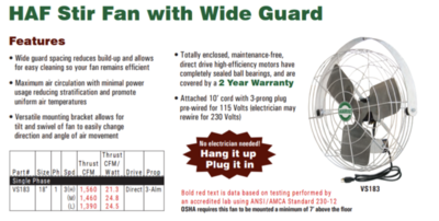 HAF stir fan J&amp;D manufacturing 18-in