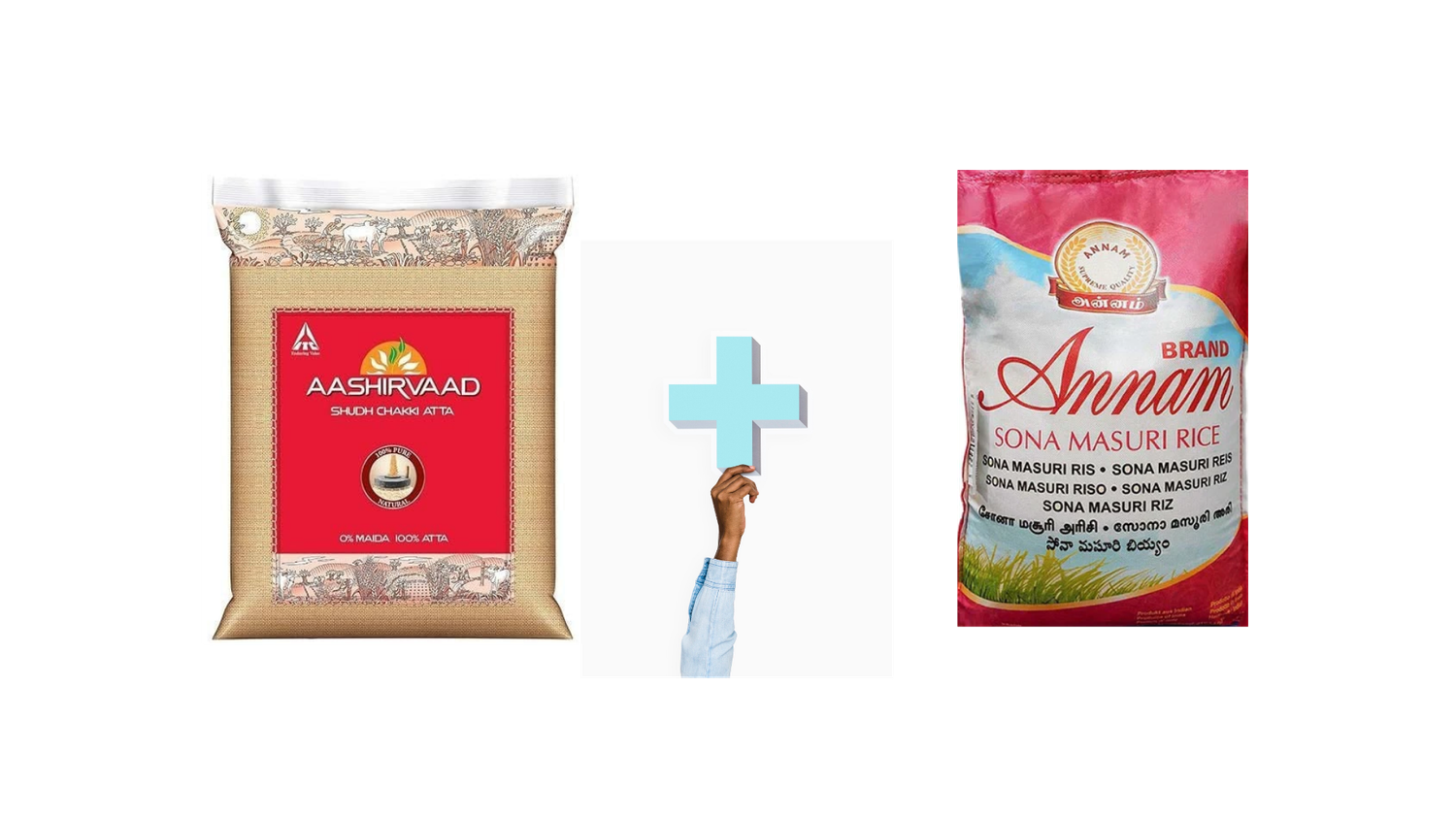 Aashirvaad Atta Flour - 5kg + Annam Sona Masoori Rice - 10kg