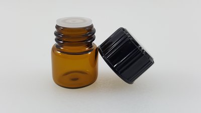 1/4 Dram Amber Glass Vial - w/Orifice Reducer &amp; Black Cap - 144 Pack + Free 4 oz bottle FCO