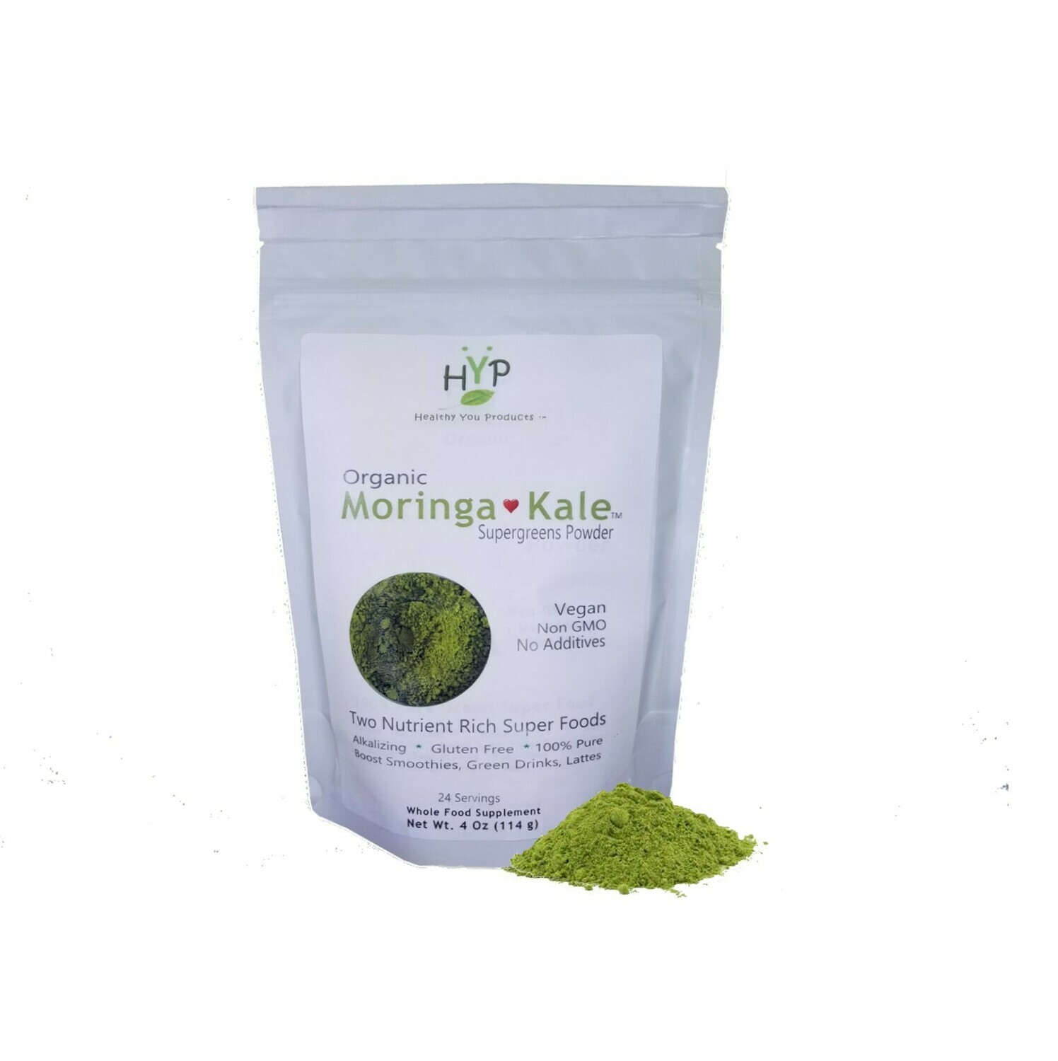 ORGANIC MORINGA and KALE SUPER GREENS POWDER -100% PURE, Nutrient Packed Whole Food Combo - Vegan, Non GMO - 4 oz (114 g)