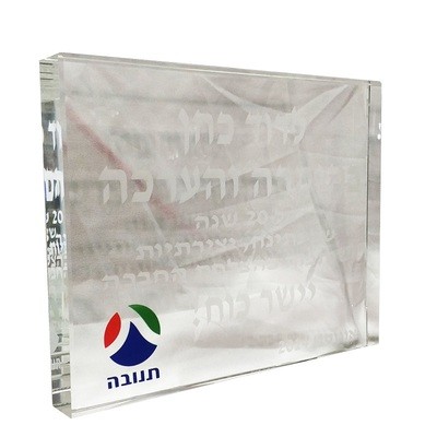 דגם 8065  מגן קריסטל מלבני עובי 3 ס"מ מידות 25*20 ס"מ עם תמונה/חריטה