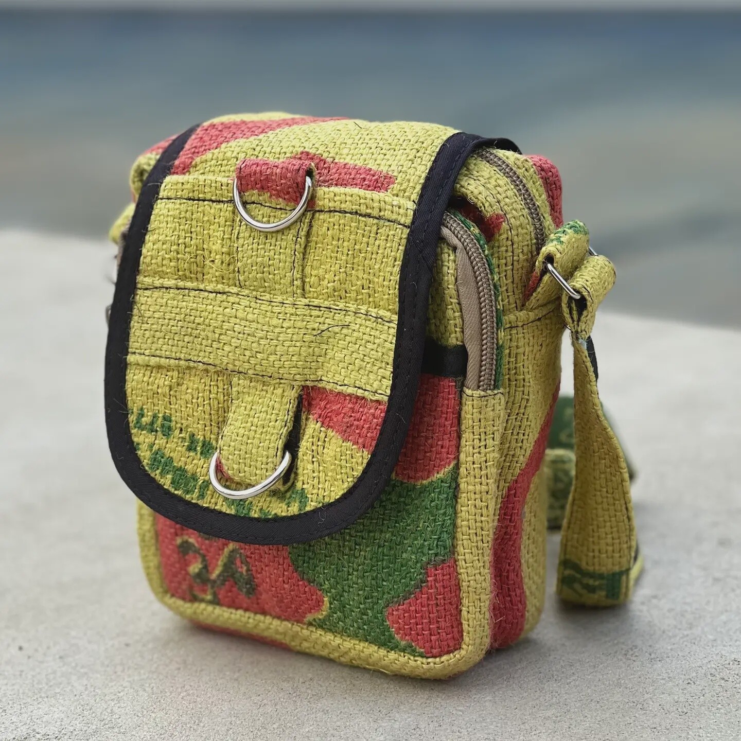 Hemp Handmade Hippie Small Cross Body Bag, Passport Bag-yellow