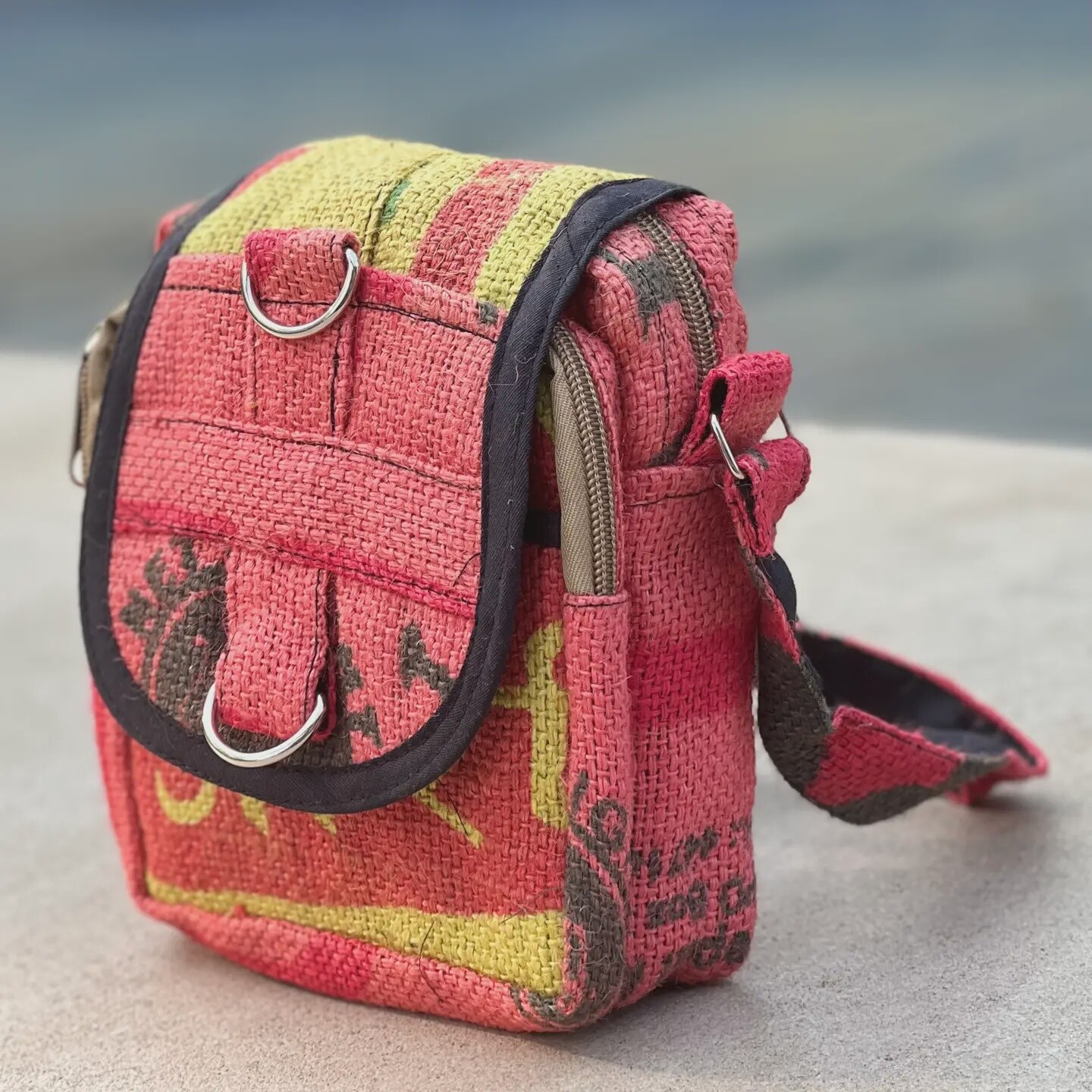 Hemp Handmade Hippie Small Cross Body Bag, Passport Bag-Red