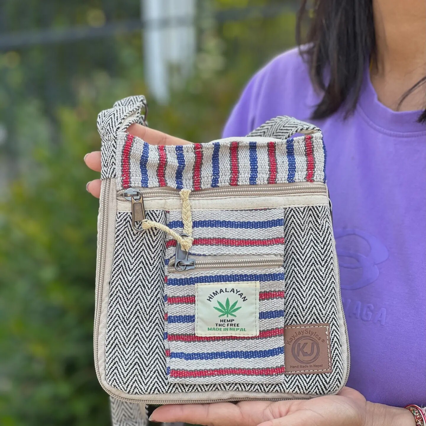 Hemp Hippie Small Cross Body Bag, Travel Sling Passport Bag-Red/White/Blue