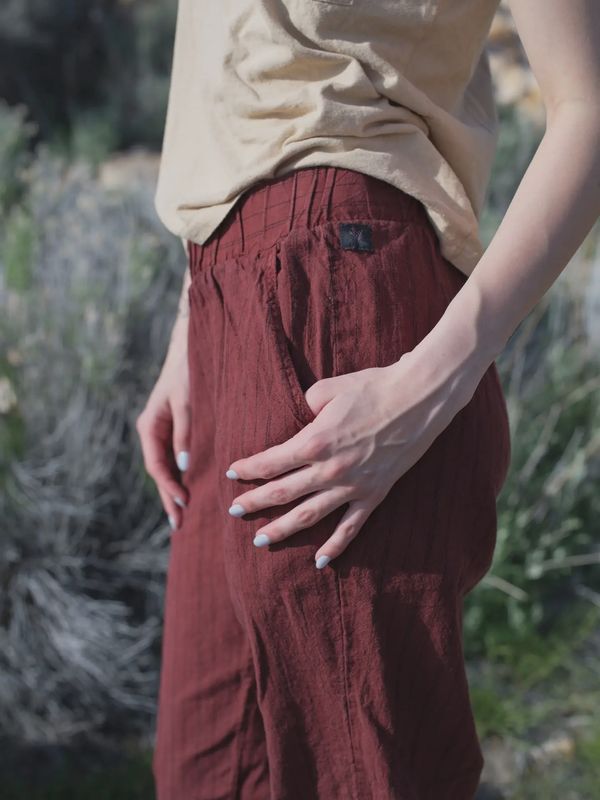 Women's Lake Shore Striped Hemp &amp; Organic Cotton Pants-Pomegrant