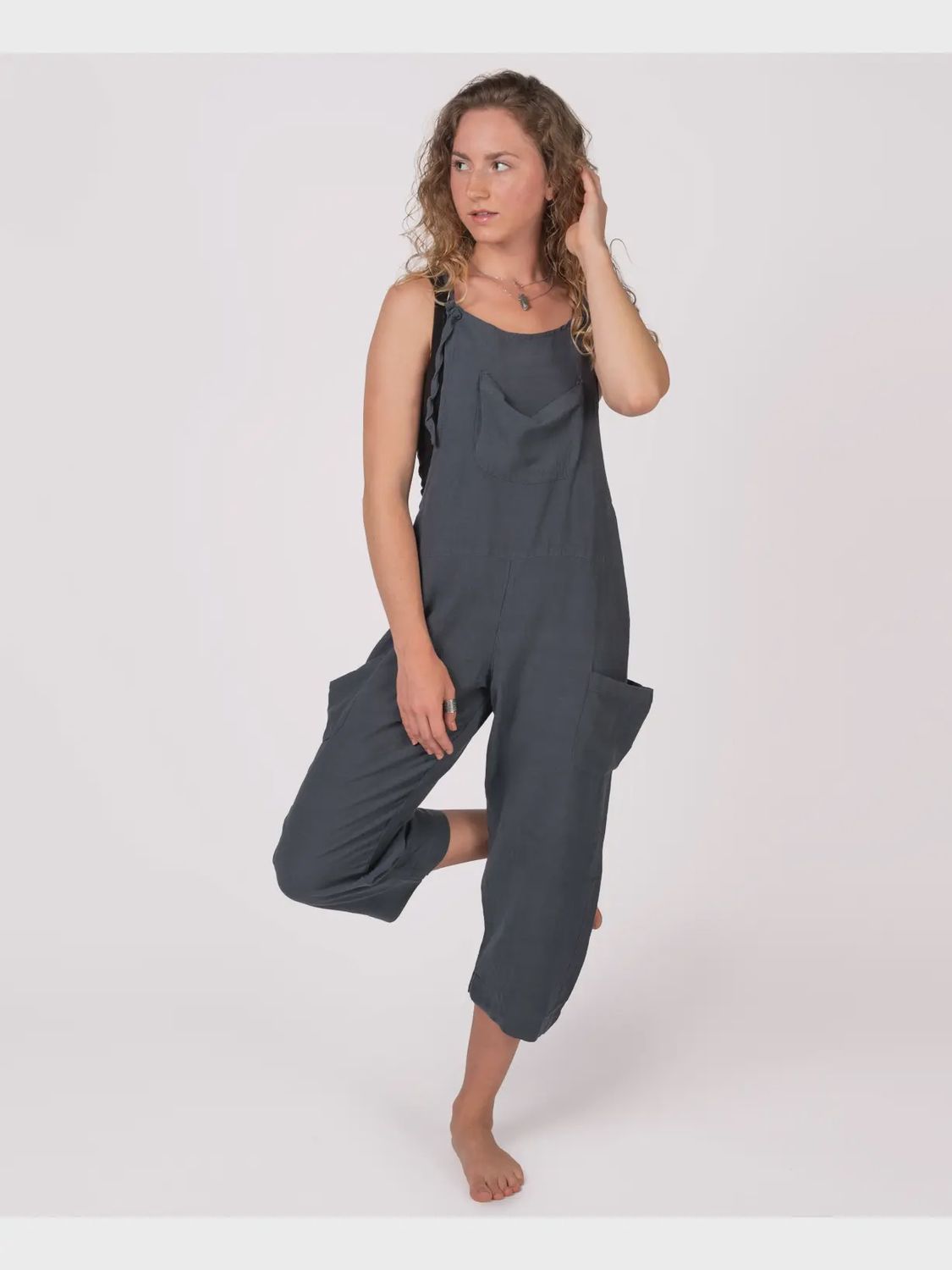 Hemp Viscose Slouchy Overalls - Midnight