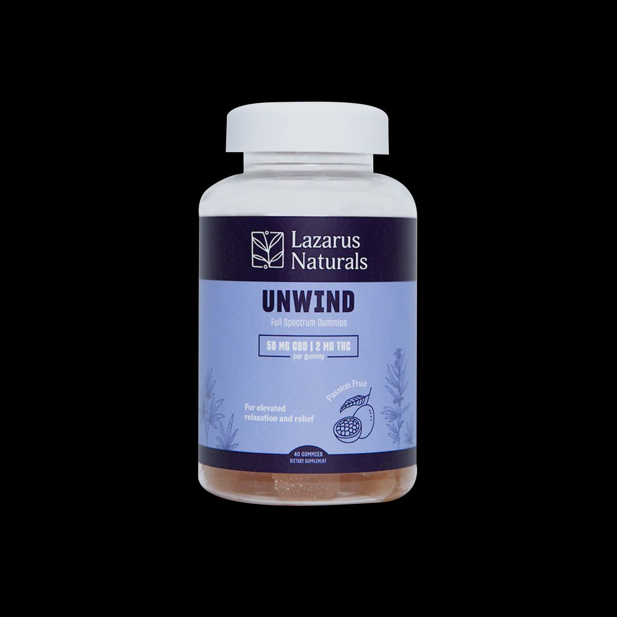 Lazarus Naturals Unwind 50mgCBD 2THC Gummies-40 count