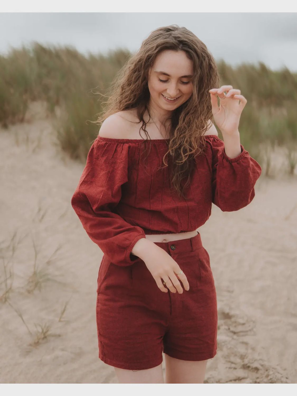 Hemp off the Shoulder Top-Burgandy Size L