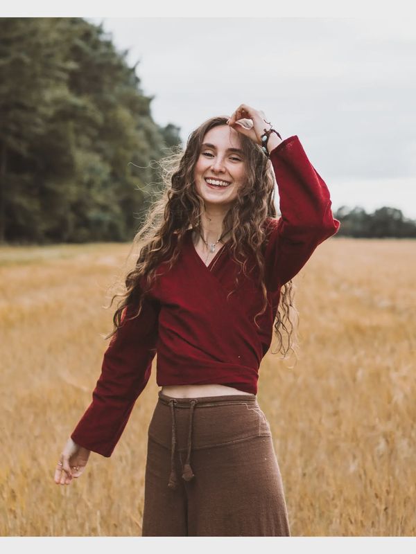 Hemp Wrap Top-Burgandy Size L