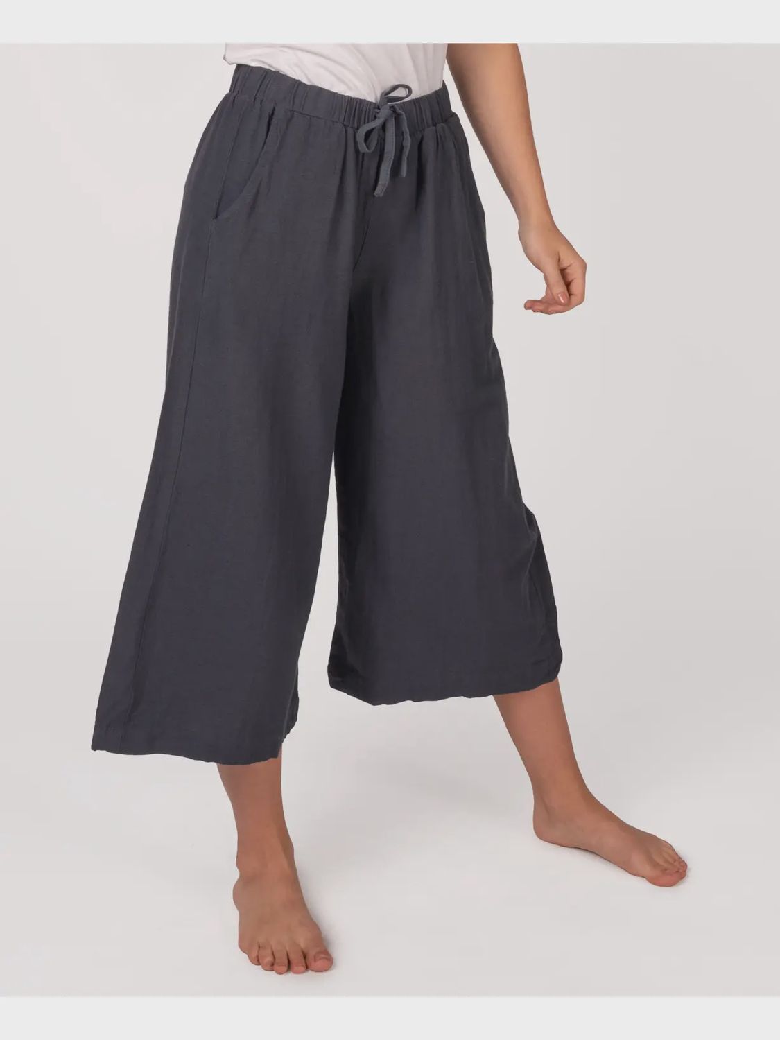Hemp Cropped Palazzo Pant-Midnight