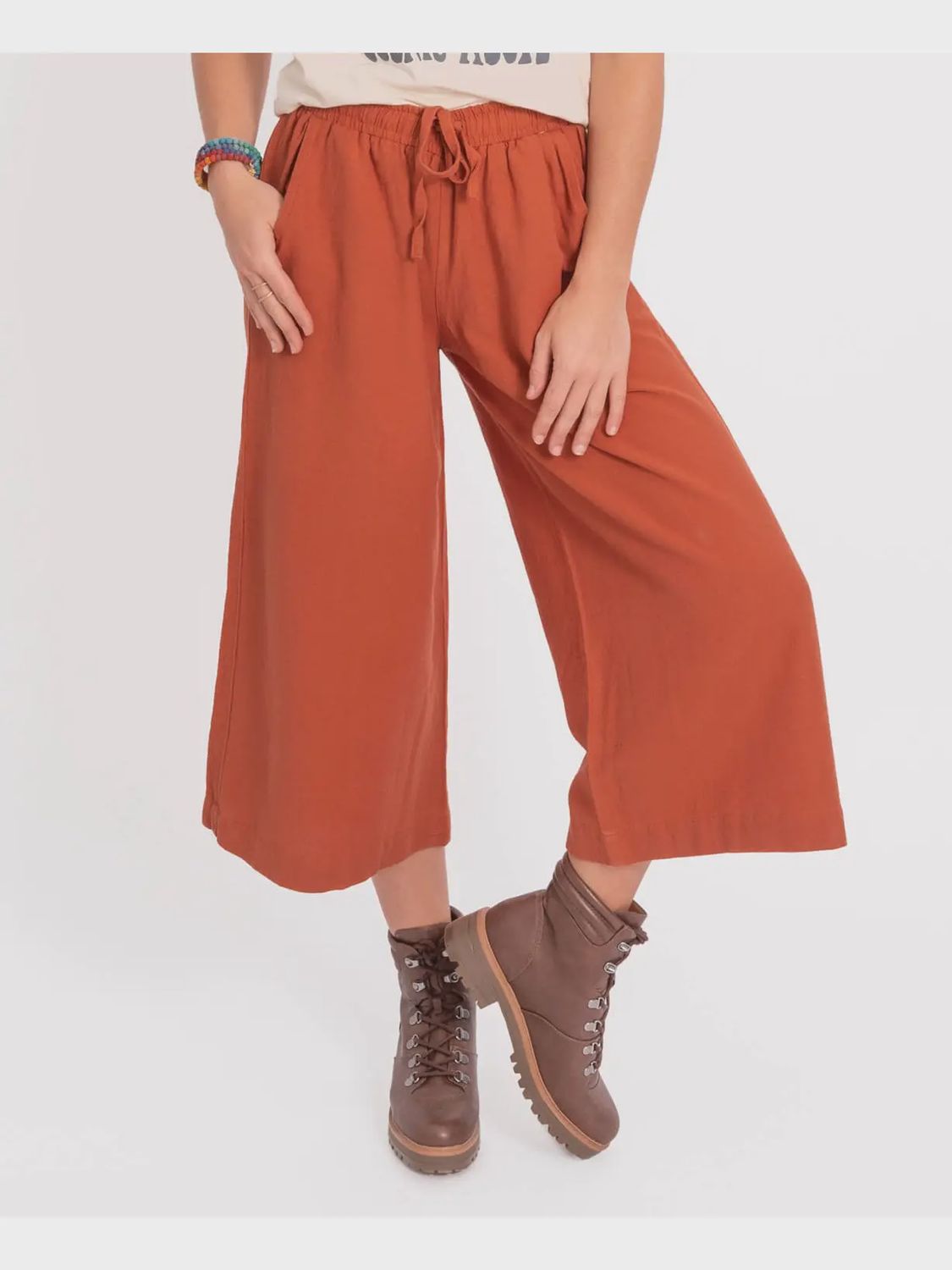 Hemp Cropped Palazzo Pants-Clay