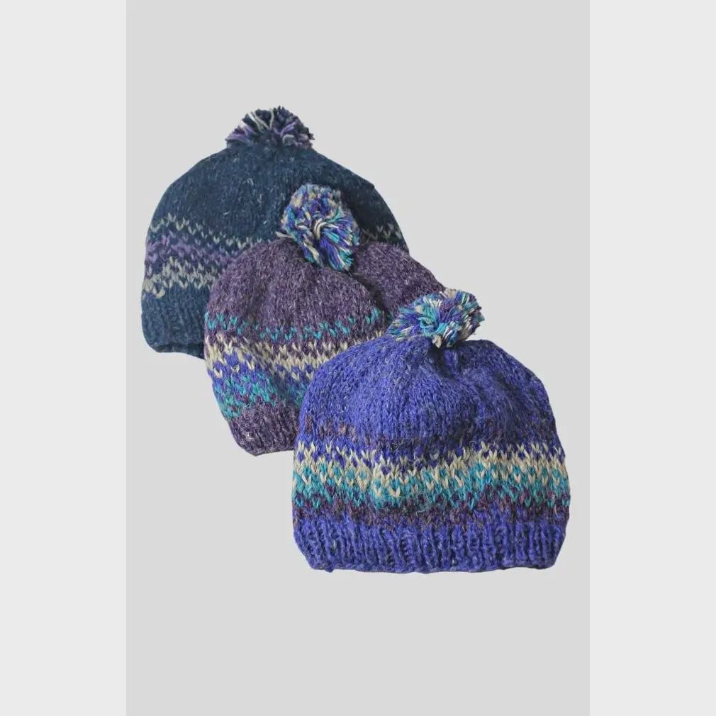 Knit Pom-Pom Hat, Hemp/Wool Blend, Fleece Lined