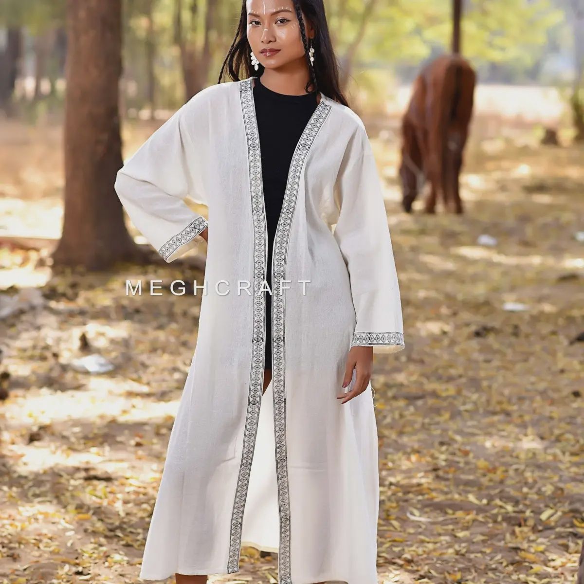 Hemp Border Print Kimono