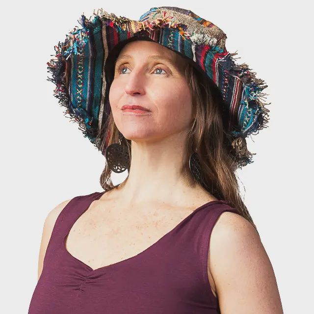 Hemp and Cotton Wire Rim Fringe Hat