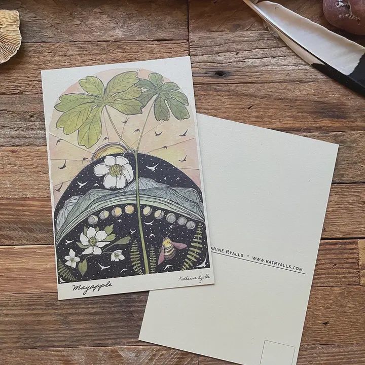 Mayapple Postcard, 4x6&quot; On Recycled Hemp, Moon Phases