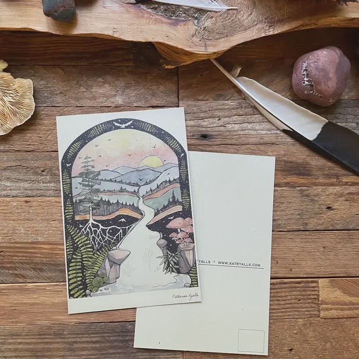 Mountain Postcard, 4x6&quot; On Recycled Hemp, Moon Phases