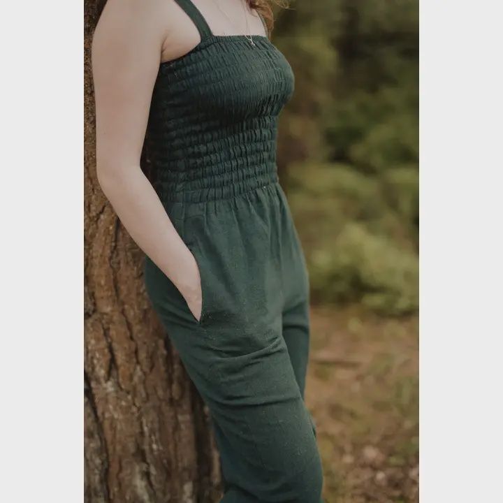 Hemp Yangra Jumpsuit- Emerald Green Size 8