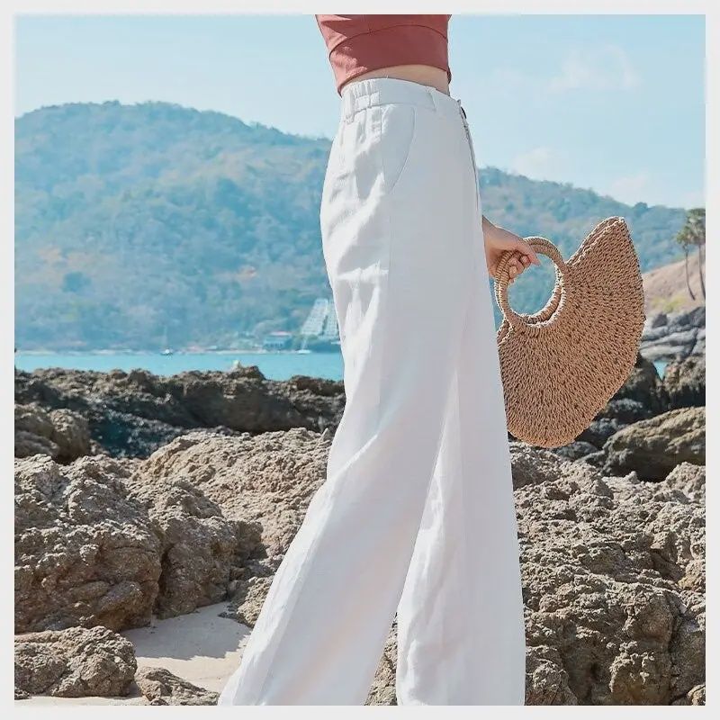Flowy High-Waisted Wide-Leg Palazzo Pants-White