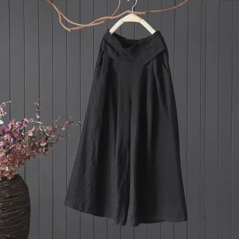 High Waisted Flowy Culottes-Black