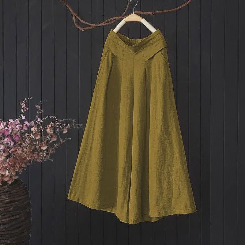 High Waisted Flowy Culottes-Dark Yellow