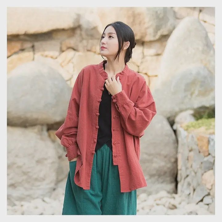 Long Button Detail Shirt-Red
