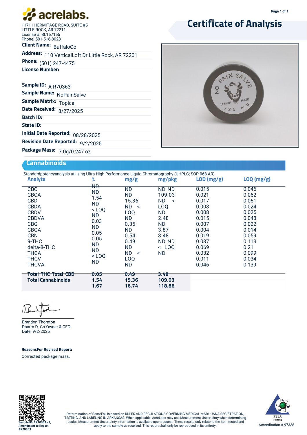 Buffalo Co No Pain Salve small 125mg