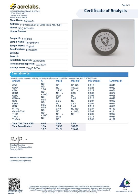 Buffalo Co No Pain Salve small 125mg