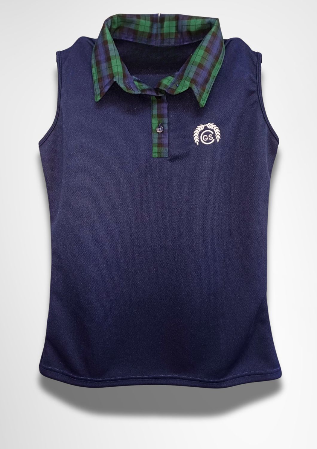 Sleeveless Navy Tartan Collared Shirt, Size: 6-7