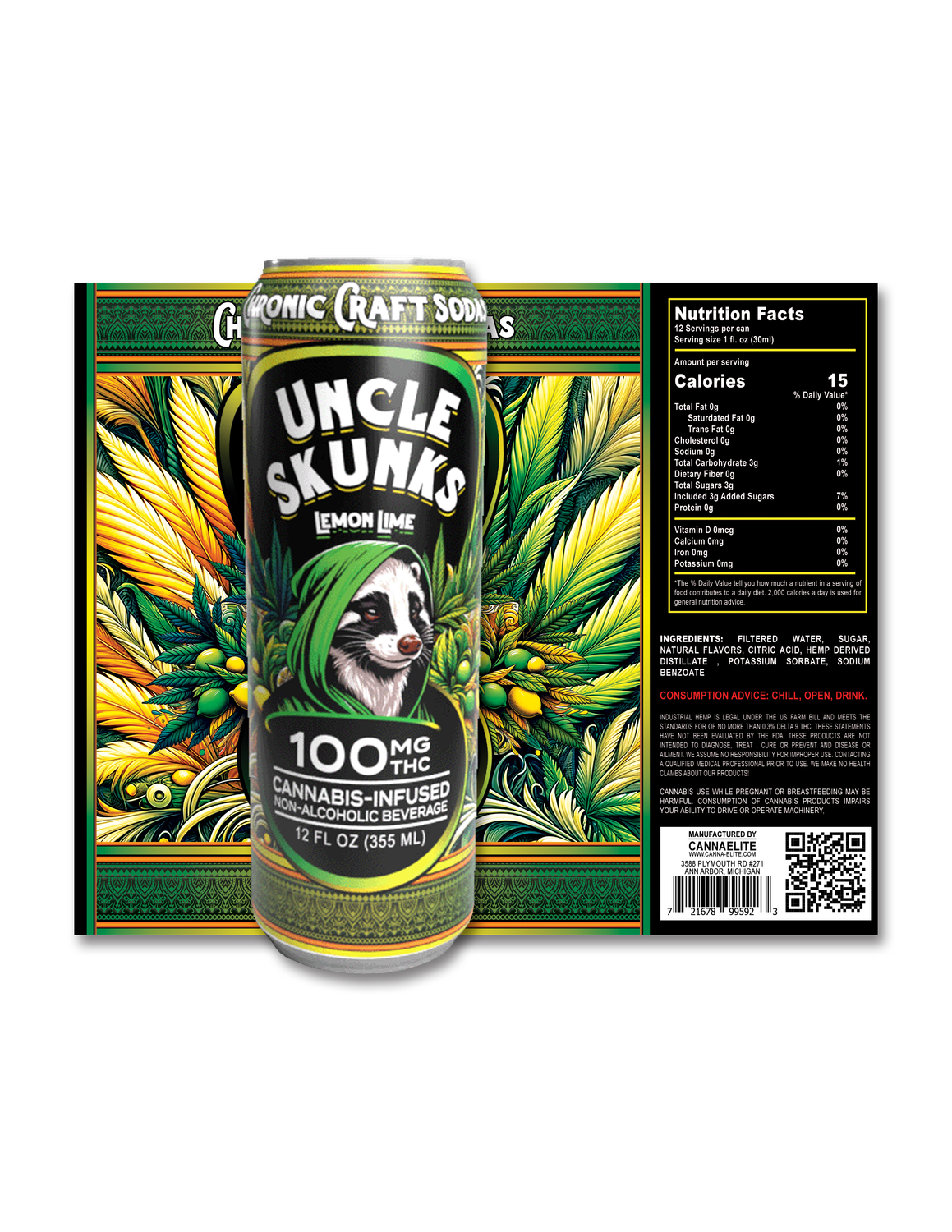 Delta 9 THC - Beverage - Uncle Skunk - Lemon Lime 100mg