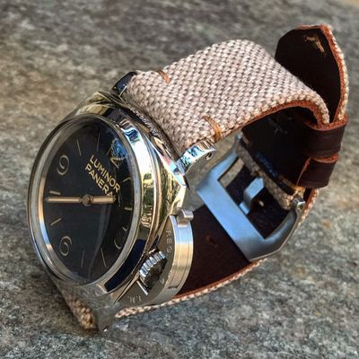 Beige Leather Backed Canvas Strap