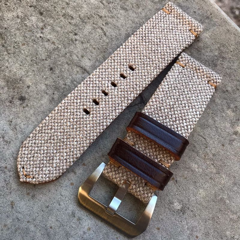 Beige Leather Backed Canvas Strap