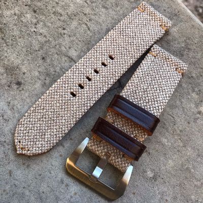 Beige Leather Backed Canvas Strap