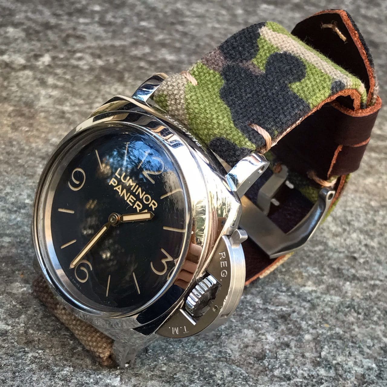 Camouflage Leather Backed Canvas Strap