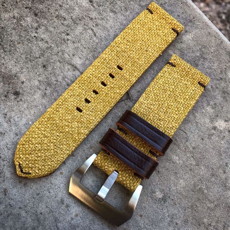 Yellow Leather Backed Canvas Strap