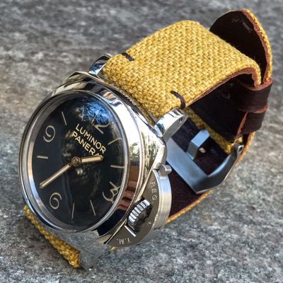 Yellow Leather Backed Canvas Strap