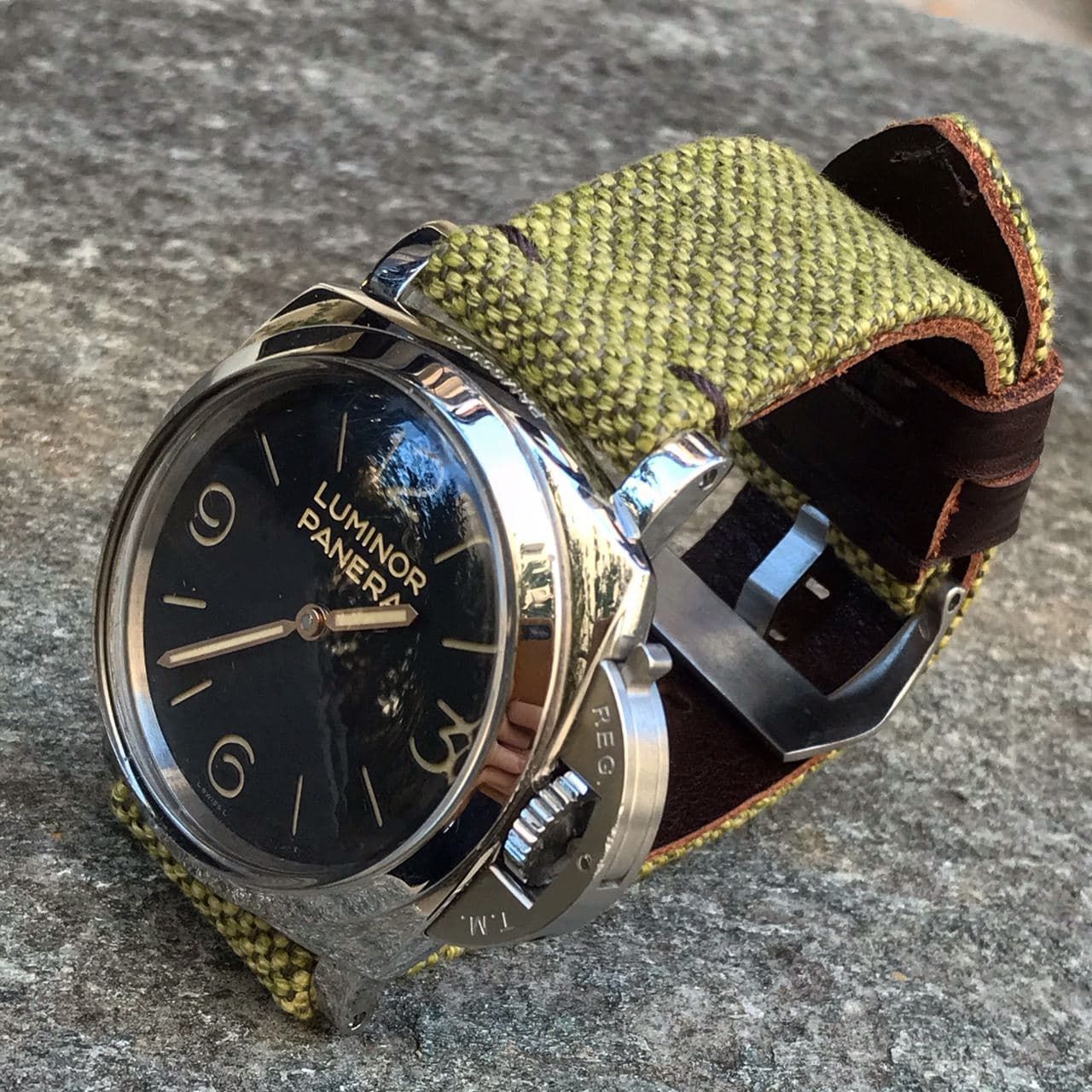 Green Leather Backed Canvas Strap