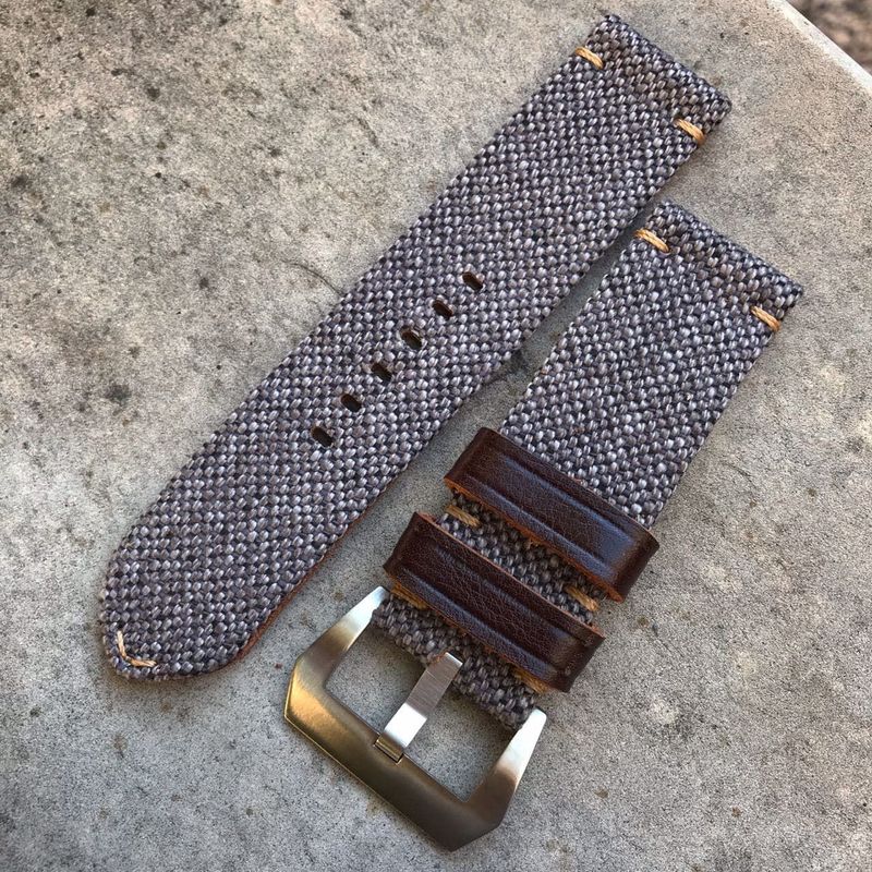 Gray Leather Backed Canvas Strap