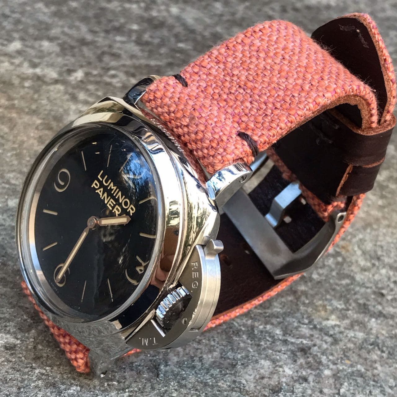 Coral Leather Backed Canvas Strap