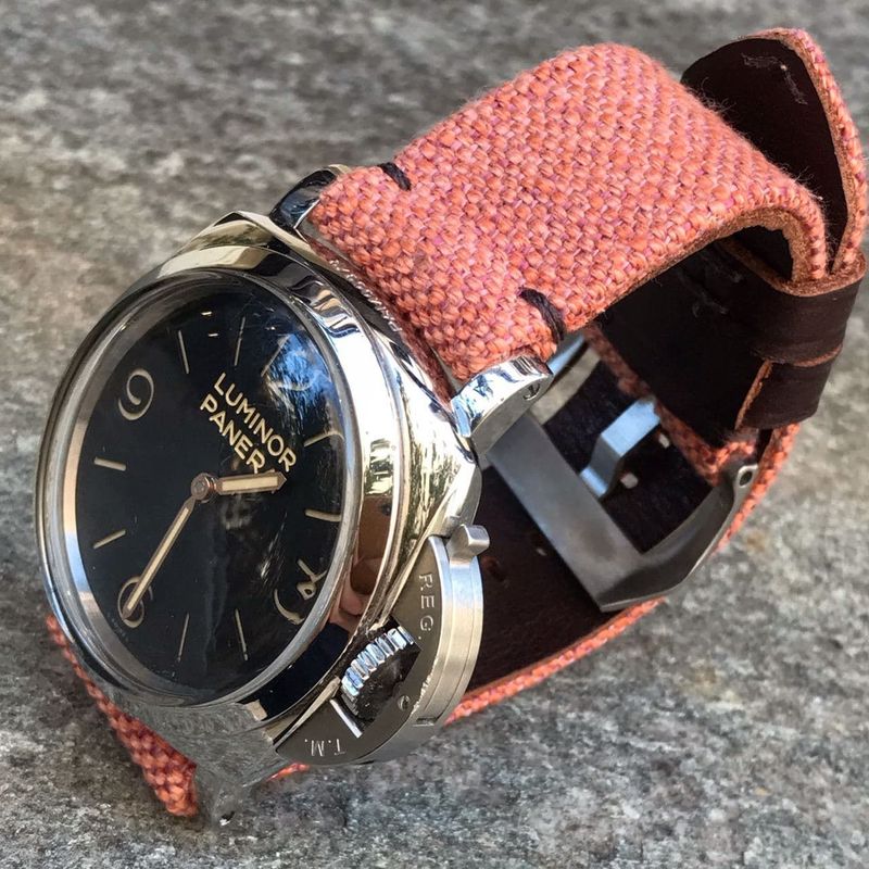Coral Leather Backed Canvas Strap