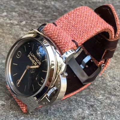 Coral Leather Backed Canvas Strap