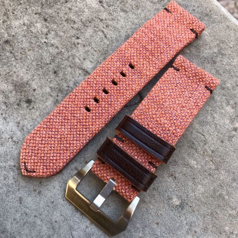 Coral Leather Backed Canvas Strap