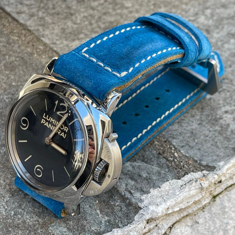 Azure Blue Suede Leather Strap