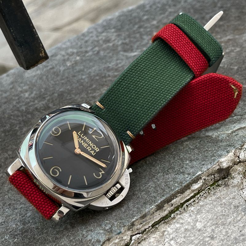 Green / Red Bicolore Canvas Strap
