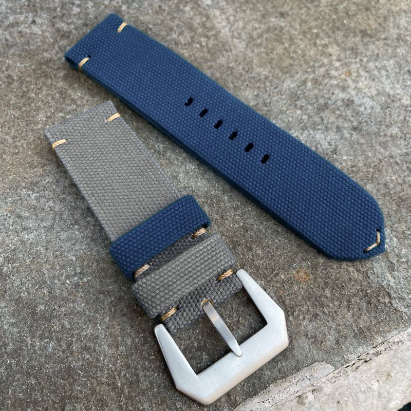 Grey / Blue Bicolore Canvas Strap