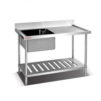 MESADA EN ACERO INOX. CON PILETA 150