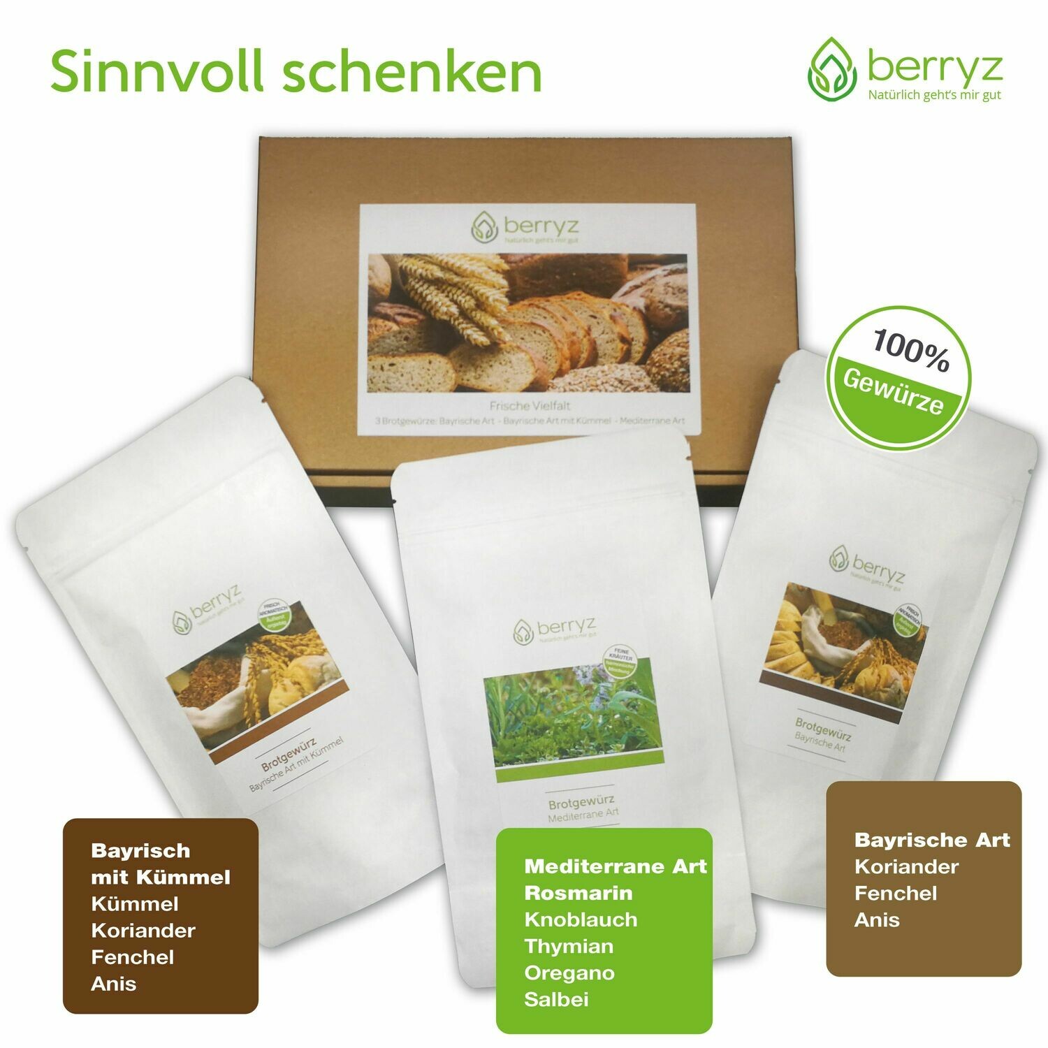 Brotgewürz 3x100g Set | Bayrische Art + Bayrische Art mit Kümmel + Mediterrane Art | Vielfalt &amp; Abwechslung
