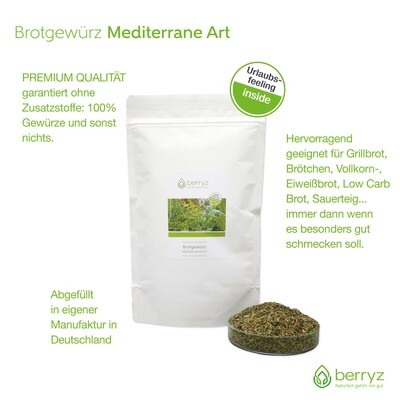 Brotgewürz Mediterrane Art | Zutaten: Rosmarin, Thymian, Knoblauch, Oregano, Salbei 175g | ohne Salz, Zucker oder Geschmacksverstärker